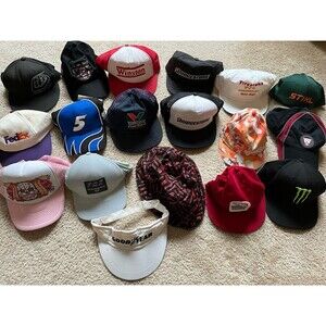 Lot Of 18 Vintage Hats Sports Snapbacks Racing Bridgestone Cap Snap on USA  Vtg